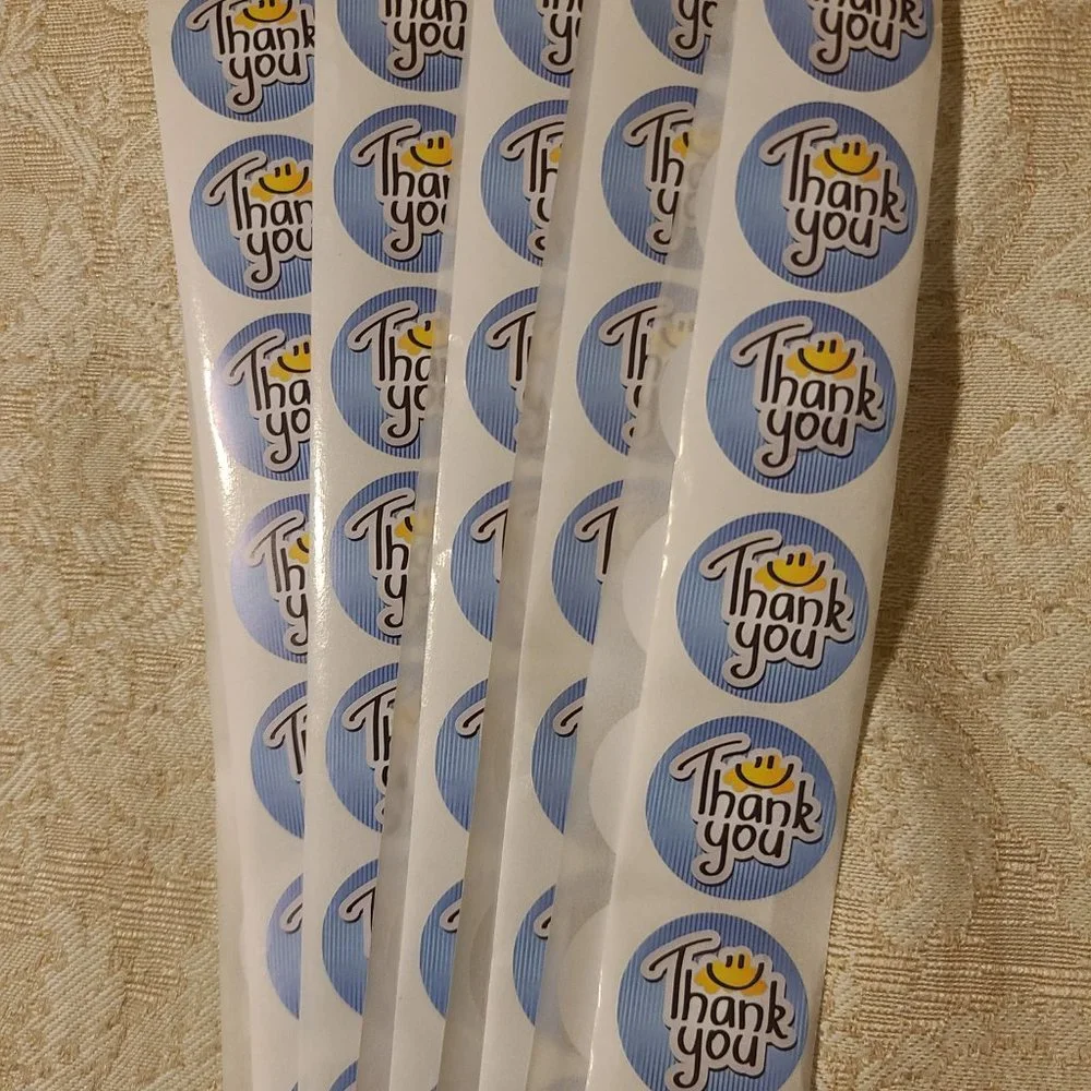 200 THANK YOU Stickers Blue Smiley 1